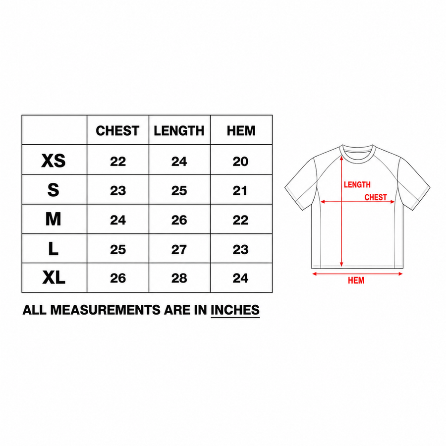 CAMO PANEL TEE size guide